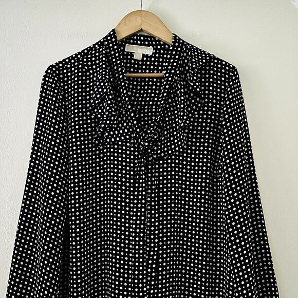 Michael Kors Polka Dot Ruffle Blouse Sz XL - Picture 2 of 4